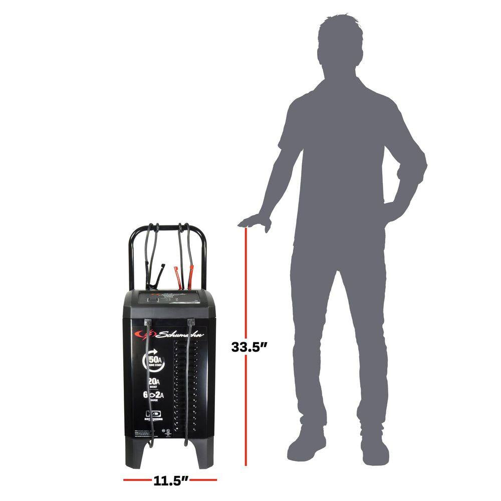 Wheeled Automatic 150A Car Battery Charger and Engine Starter, 20A Boost, 12V for Power Sport, Auto, Marine Batteries